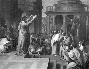 The Desciple Paul Preaching in Athens To A Crowd Of People.