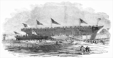 Launch of H.M. Gunboat Pelter and the Portuguese Steam ship Dom Pedro Secondo at Northfleet.