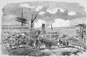 Oltenitza from Turtukai, emabrkation onto sailing ships, Crimean war.