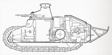 A Renault FT, frequently referred to in post-World War I literature as the "FT-17", "FT17"or Mosquito tank, French light tank.