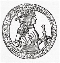 Coin commemorating the coronation of Maximilian I as Holy Roman Emperor in 1493.