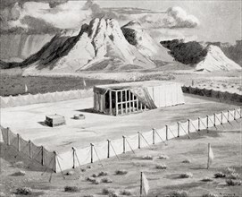 The Tabernacle erected by Moses, Mount Sinai in the background.