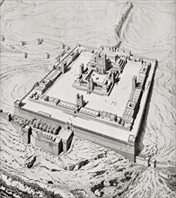 Artist's interpretation of Solomon's Temple, Jerusalem before its destruction by Nebuchadnezzar II after the Siege of Jerusalem of 587 BC.