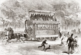 The first horse-bus or horse-drawn omnibus line from Brandenburger Tor, Berlin, Germany to Charlottenburg in 1825.