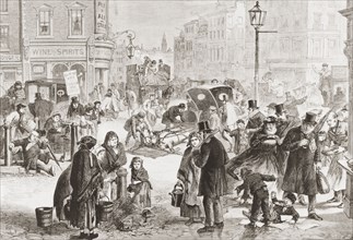 An icy cold day in London, England in the 19th century.
