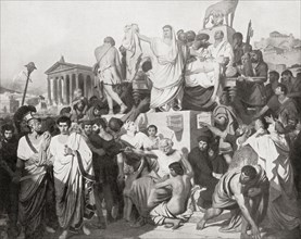 Mark Antony delivering the funeral oration over the dead body of Caesar.