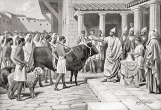 Romans offering The suovetaurilia or suovitaurilia.