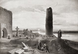 Pilgrims at the monastery of Clonmacnoise.