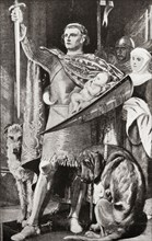Edward I of England presenting his newborn son as the future First Prince of Wales to the Welsh nation in 1284.