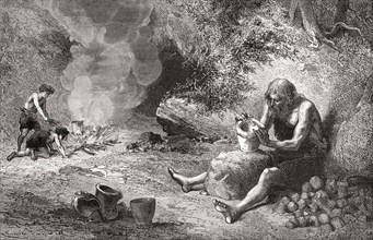 A potter at work during the Neolithic Age, New Stone Age or Age of the Polished Stone.
