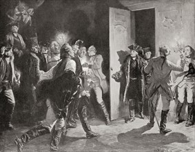 Frederick the Great surprising Austrian officers at Lissa after his victory at the Battle of Leuthen, Prussian Silesia.