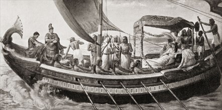 The escape of Antony and Cleopatra to Egypt after the Battle of Actium in 31 BC.