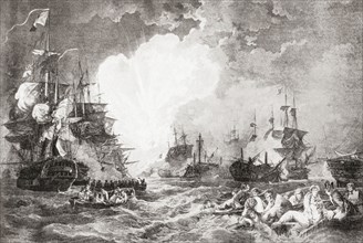 The Battle of the Nile aka the Battle of Aboukir Bay fought between the British Royal Navy and the Navy of the French Republic at Aboukir Bay.