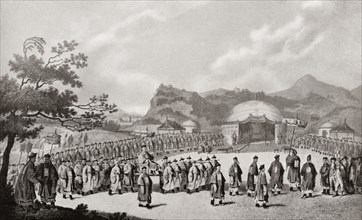 The Qianlong Emperor receives Lord Macartneyn in his ultimately unsuccessful aim to open trade with China in 1793.