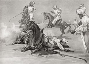 The death of Qutb al-Din Aibak as a result of a fall from his horse while playing Chaugan.