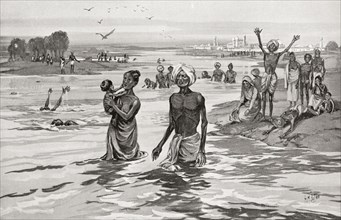Famine sufferers drown themselves in the river Jamna aka Yamuna after a 13th century famine in northern India.