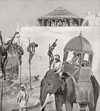 Khusrau compelled to watch his supporters impaled, his punishment after his failed rebellion against his father Jahangir.