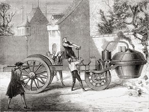 The first steam powered car, built by Cugnot.