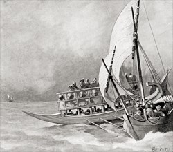 The capture, by Assyrians, of an Ionian pirate ship.