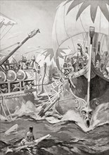 The defeat of an Ionian fleet by the ships of the Assyrian king Sennacherib.