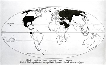 Map of 1920, Chief nations still outside the league.