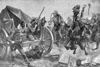 Rebel colonists attacked by the British cavalry.