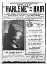 Mrs Brown Potter advertisement promoting the use of hair tonic and restorer.