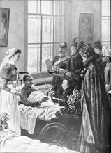Queen Victoria visiting the wounded at the Herbert Hospital.