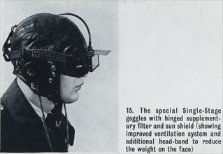 A pilot with night/day goggles and head set.