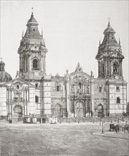The facade of The Basilica Cathedral of Lima.