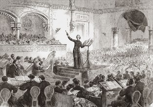 Franz Liszt conducting the performance of his new oratorio.