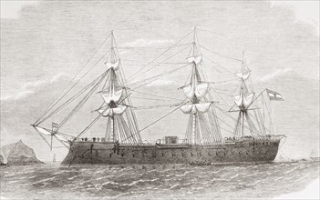 The Spanish ironclad frigate Numancia in the port of Callao.