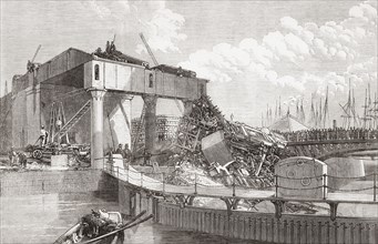 Scene of the railway accident of a coal train at the entrance to North Dock.