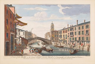 A view of the bridge on the Canal Reggio and the Church of St. Jeremiah to the Great Canal at Venice.