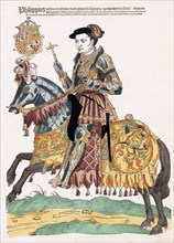 King Philip II of Spain on horseback.
