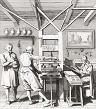 Interior of a 15th century printing press works.