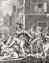 Propaganda picture depicting brutality of the Spanish army in 1573 after the surrender of Haarlem.
