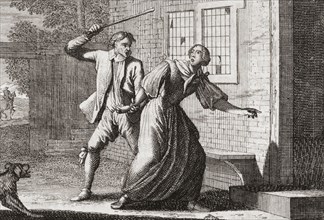 Man beating a woman.