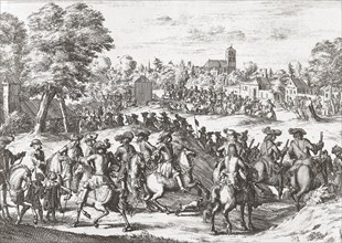 King William III of England entering Dublin with his forces in July 1690 after his triumph over the Jacobites at the Battle of the Boyne.