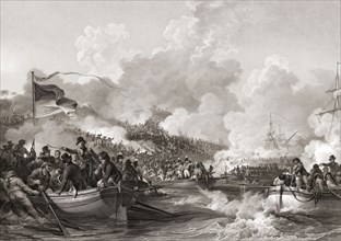 British troops under the command of General Abercromby landing at Aboukir Bay.