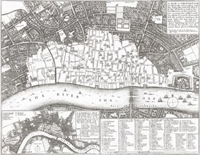 Map showing the extent of the damage caused by the Great Fire of London.