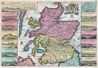Map of Scotland dating from the early 18th century decorated with 14 small drawings or plans of important cities.