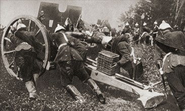 German artillery using man power to get their guns into position during WWI.