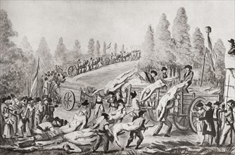 Unloading the bodies of victims during the French Revolution.