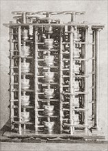 The difference engine of the Babbage Calculating Machine.