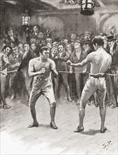 Bare-knuckle boxing in the 19th century.