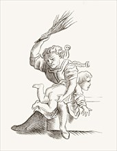 A man spanking a child.