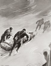 A relay party in a blizzard during Sir Ernest Shackleton's British Antarctic Expedition 1907-09.