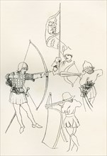 An archer, the Standard of Richard, Earl of Warwick, a crossbow man and a Pavoiser.