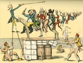 A complex French satirical cartoon from the revolutionary era aimed against English royal family.